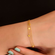 Papatya Silver 925 Ayar Gümüş Altın Kaplama Taşlı Yıldız Zincir Bileklik