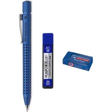 Faber-Castell 2011 Grip 0.7 mm Metalik Mavi Kalem + Silgi + Uç