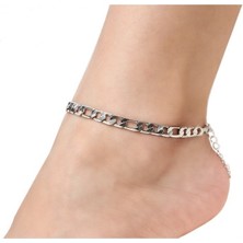 BijuStore Gümüş Rengi Figaro Çelik Zincir Halhal