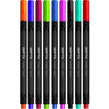 Gıpta Fineliner 0.4 mm Ince Uçlu Keçe Kalem 9 Renk Set + Boyanabilir Kalem Kutu Design