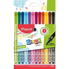 Maped Graph Peps 0.8 Kalın Uçlu Keçe Kalem 12 Renk Set + Boyanabilir Kalem Kutu Music