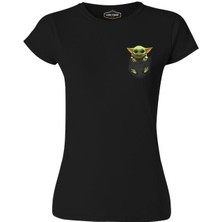 Lord T-Shirt Baby Yoda - Pocket Siyah Bayan Tshirt