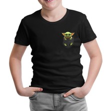 Lord T-Shirt Baby Yoda - Pocket Siyah Çocuk Tshirt