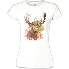 Lord T-Shirt Geyik Forest Beyaz Bayan Tshirt