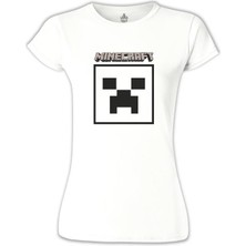 Lord T-Shirt Minecraft - Creeper Stencil Beyaz Bayan Tshirt