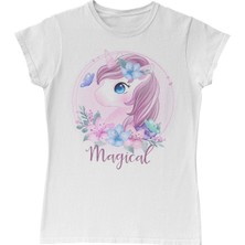 Lord T-Shirt Unicorn Çiçek Anneler Günü Beyaz Bayan Tshirt