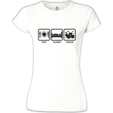 Lord T-Shirt Eat Sleep Drum Beyaz Bayan Tshirt