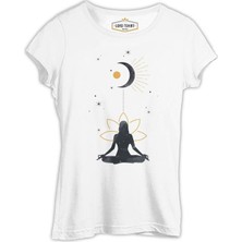 Lord T-Shirt Yoga - Rising To The Moon Beyaz Bayan Tshirt