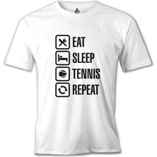 Lord T-Shirt Tenis - Eat Sleep Tennis Beyaz Erkek Tshirt