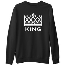Lord T-Shirt King And Queen - King Siyah Erkek Kalın Sweatshirt