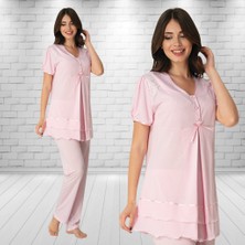Effort Omuzları Dantelli Pembe Lohusa Pijama 8022