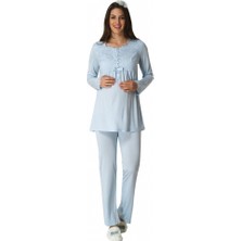 Effort Mecit Dantel Detaylı Mavi  Lohusa Pijama Takımı 5414