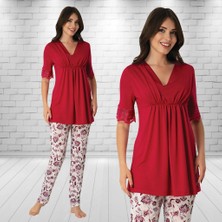 Effort V Yaka Vişne Lohusa Pijama Takımı 8028