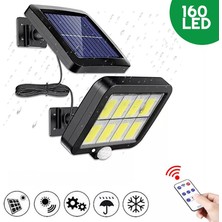 Exeo 160 Cob Solar Led Hareket Sensörlü Kumandalı Su Geçirmez 3 Modlu