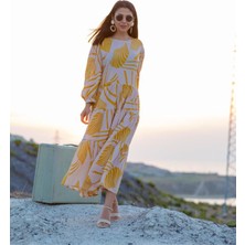 Seda Yalçın Atelier Sarı Desenli Vual Elbise