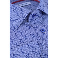 Ottomoda Erkek Desenli Mavi Uzun Kollu Pamuklu Regular Gömlek, OT-C-20058