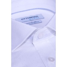 Ottomoda Erkek Beyaz Armürlü Uzun Kollu %100 Pamuklu Gömlek,OT-CP-20158