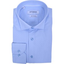 Ottomoda Erkek Açık Mavi Armürlü Uzun Kollu %100 Pamuklu Gömlek,OT-C-20159
