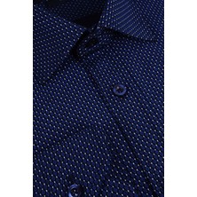 Ottomoda Erkek Lacivert Desenli Uzun Kollu Pamuklu SlimFit Gömlek,CP-20100