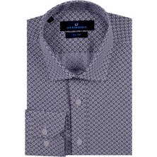 Ottomoda Erkek Siyah-Beyaz Desenli Uzun Kollu Slim Fit Gömlek, OT-CP-20068