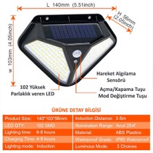 Technosmart 102 Ledli Solar Güneş Enerjili 3 Modlu Bahçe Aydınlatması Hareket Sensörlü Lamba