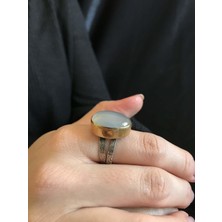 Beyisa Çağrı Gümüş Asya Serisi Doğal Taşlı Beyaz Ay Taşı Kadın Otantik Gümüş  Yüzük 925 Ayar Ayarlanabilir Ölçülü