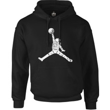 Lord T-Shirt Astronot Uzay Topu Siyah Erkek Fermuarsız Kapşonlu