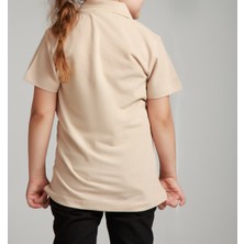 Nacar Çarşı Unisex Cocuk Polo Yaka Kısa Kol Krem Okul T-Shirt