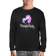 Lord T-Shirt Unicorn Anneler Günü Siyah Çocuk Sweatshirt