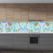 Sticker Art Mutfak Tezgah Arası Folyo Fayans Kaplama Folyosu Deniz Altın Kaplumbağa 60 x 100