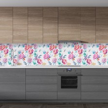 Sticker Art Mutfak Tezgah Arası Folyo Fayans Kaplama Folyosu Suluboya Çiçekler 60 x 400