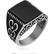 Gumush Gümüş Oniks Taşlı Desenli Erkek Yüzük