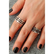 Fildişi Aksesuar Antik Gümüş Kaplama Balık ve Kelebek Şekilli El Yapımı Ayarlanabilir Yüzük Seti