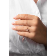 Zarif Silver Kraliçe Taç Figürlü Zirkon Taşlı Gümüş Kolye Rose Altın Kaplama 925 Ayar