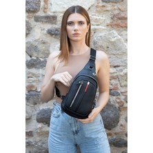 Newish Deri Usd Kulaklık Çıkışlı Çapraz Bady Bag Göğüs Ve Omuz Çantası new132 - Siyah