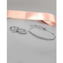 By More Tek Taş Beş Taş Yüzük ve Gümüş Bileklik Kombin