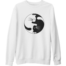 Lord T-Shirt Yin Yang - Kedi Beyaz Kalın Sweatshirt