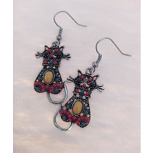 Hd Marketim Vintage Otantik Sallantılı Sevimli Kedicik Taşlı Küpe