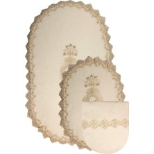 Bonny Home Lisa Krem 3'lü Fransız Dantelli Klozet Takımı Çeyizlik Banyo Halısı Paspası Seti