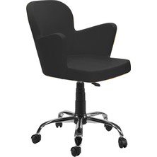 Sandino Kelebek - Siyah, Suni Deri, Metal Ayaklı Ofis Çalışma Sandalyesi