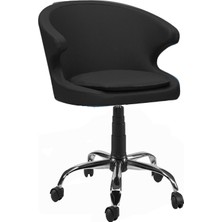 Sandino Koket - Siyah, Suni Deri, Metal Ayaklı Çalışma Sandalyesi