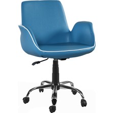 Sandino Lale Mavi - Deri, Metal Ayaklı Ofis Çalışma Sandalyesi