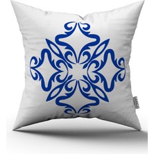 Cango Home Beyaz Mavi Modern Etnik Karo Desenli Dijital Baskılı Kırlent Kılıfı