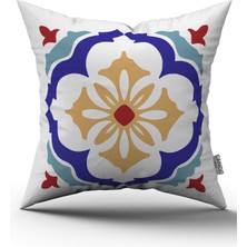 Cango Home Beyaz Mavi Modern Etnik Karo Desenli Dijital Baskılı Kırlent Kılıfı