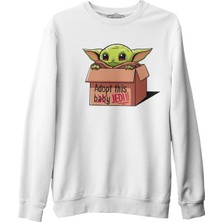 Lord T-Shirt Baby Yoda - Adopt Beyaz Erkek Kalın Sweatshirt