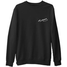 Lord T-Shirt Atatürk Imza - Göğüs Logo Siyah Erkek Kalın Sweatshirt