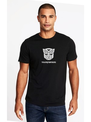 Qivi Transformers Baskılı Siyah Erkek Örme Tshirt