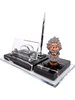 CLK Kişiye Özel Albert Einstein Biblolu Siyah Mermer Masa İsimlik Profesor Doçent Öğretmen Fizikçiler Için Ofis Masa İsimliği