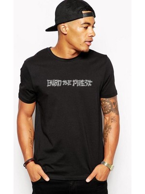 Qivi Burn The Priest Logo Music Baskılı Siyah Erkek Örme Tshirt
