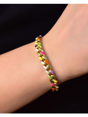 Papatya Silver 925 Ayar Gümüş Altın Kaplama Renkli Mineli Gurmet Zincir Bileklik